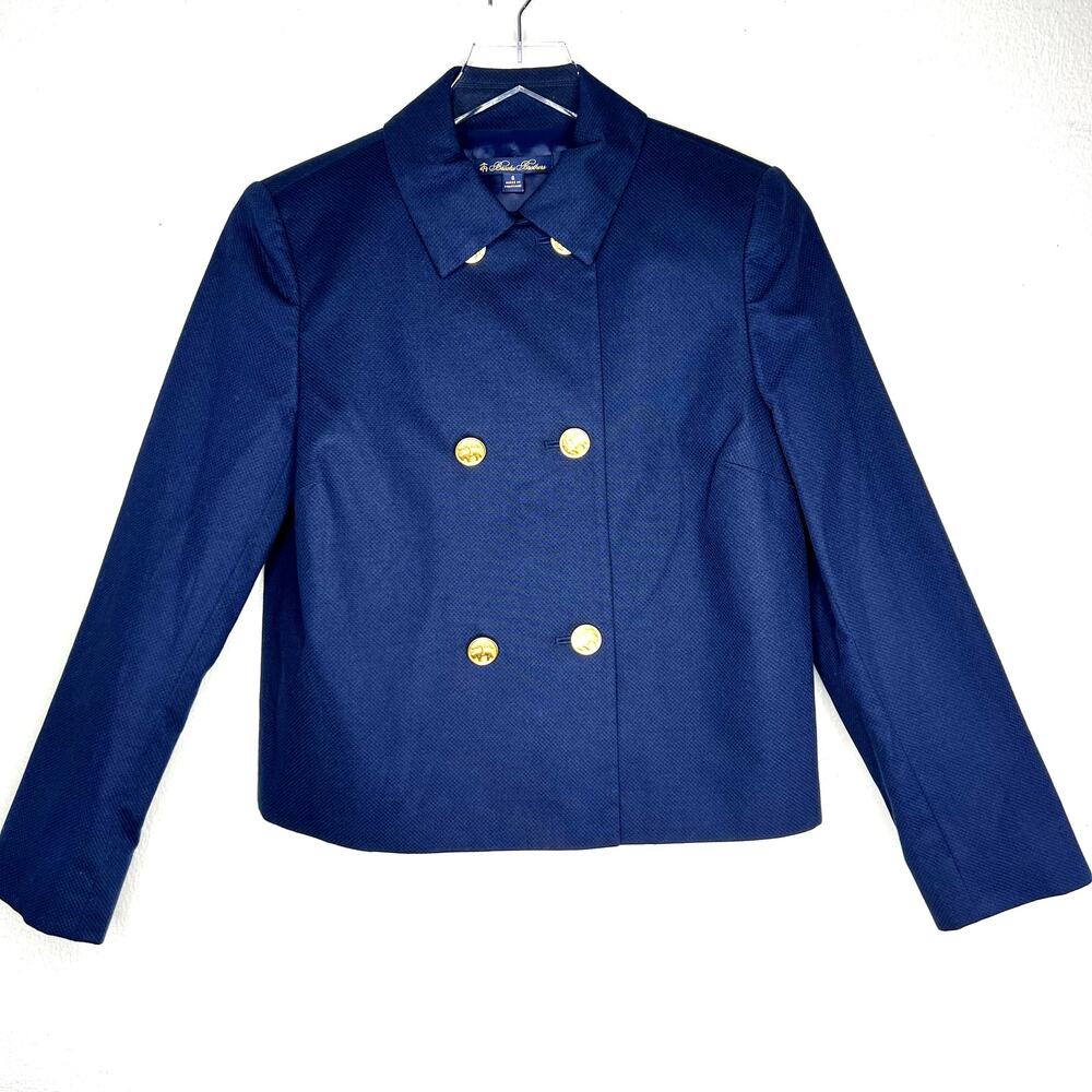 Brooks Brothers Double Breasted Blazer Jacket Navy Blue 6 Gold Buttons